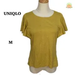 UNIQLO ユニクロ フリル袖 半袖Tシャツ イエロー M 無地 クルーネック