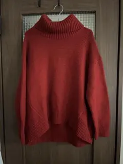 GLOBAL WORK ニット 赤ゆったり タートルネック 体型カバークリスマス