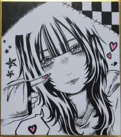 オリジナル　手描きイラスト　アナログイラスト　色紙