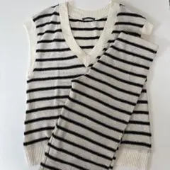 ZARAストライプ Vネック ノースリーブ & ワイドレッグパンツ セットアップ