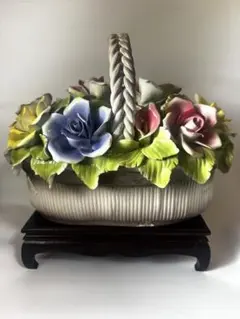 イタリア製 カポディモンテ 陶花バスケット