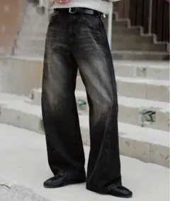 wym VINTAGE WASHED CURVED DENIM ブラック系2