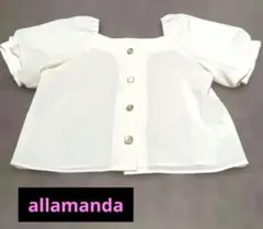 allamanda　ブラウス 38 M ホワイト パフシャツ パール風　ボタン