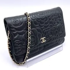 シャネル カメリア チェーンウォレット ラムスキン ココマーク ブラック
