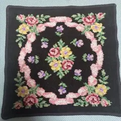 FEILER フェイラー大判タオルハンカチ 華やかな花柄　ブラック