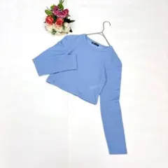 美品✨ザラ（M）クロップド丈ニットセーター 透かし編み 水色 ポリエステル