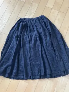 ネストローブ　新品リネン刺繍切替え巻きスカート　ブルー ネストローブ 新品リネン刺繍切替え巻きスカート ブルー リネン