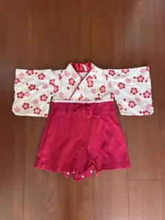 赤と白の花柄 着物スタイルドレス