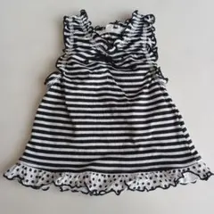 西松屋 ベビー服 ワンピース 黒白ストライプ 水玉 フリル 80　　H7