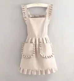 ベージュ ピンク　フリル付きエプロン 88cm x 70cm