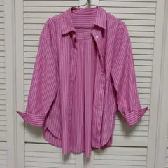 GU ピンクストライプオーバーサイズシャツM