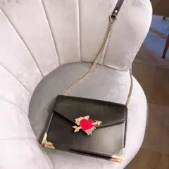 ZARA ハートモチーフ 黒 レザー ショルダーバッグ