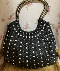 ビーズ装飾 ブラック ハンドバッグ