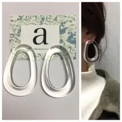 1065-1☺︎大ぶりなクリアフープのアンティークピアス☺︎