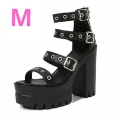 軽量 厚底 プラットフォーム サンダル ブラック 鋲 ベルト