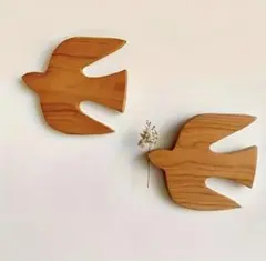【人気】北欧風 木製 ウォールデコ 鳥 ツバメ 2個セット 壁掛け ナチュラル