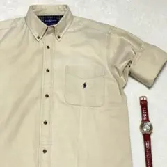 90s ラルフローレン 襟裏チェック シャツ ベージュ
