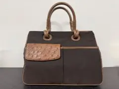 ★オーストリッチ調レトロ★ブラウンハンドバッグ収納力◎