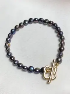 P5108 本真珠　黒真珠　ブレスレット　本物　淡水　真珠　パール
