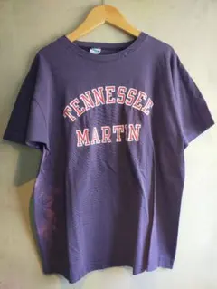 70年代 USA製 バータグ Champion カレッジ Tシャツ XL ナス紺