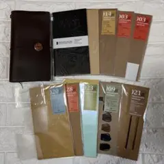 トラベラーズノート　レギュラーサイズ　茶　ノート、ジッパーファイル付き