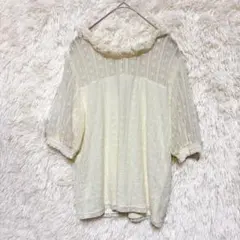 美品✨ ハニーズ COLZA アイボリー フリルネック レース半袖シャツ L