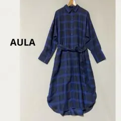 AULA アウラ チェックロングブラウス　シャツワンピース　ロングシャツのサムネイル