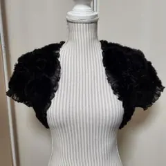 ブラック フラワーモチーフ ボレロ　ラビットファー　結婚式　パーティー