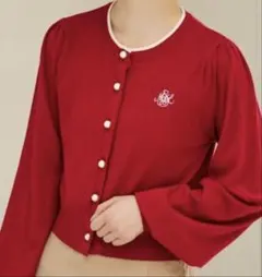 majestic legon ロゴ刺繍　カーディガン　レッド