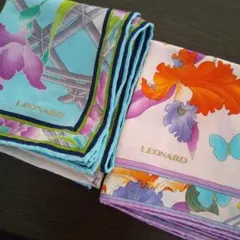 美品☆LEONARD 花柄 シルク ハンカチ スカーフ 2枚