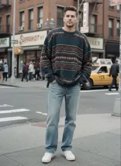 【希少】90s JANTZEN 立体編み ニット セーター マルチカラー XL