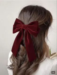 バーガンディベルベットリボンヘアアクセサリー
