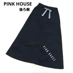 PINK HOUSE ブラック ロングスカート　リボン　シンプル　ロゴ　黒　S