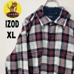 usa古着 IZOD ネルシャツ　XL ネイビー　レッド　チェック