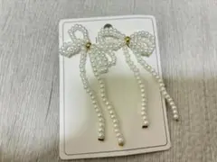 ピアス リボン パール 韓国 おしゃれ 大ぶり　卒業式 入学式