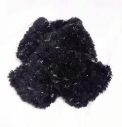 ショートマフラー　ミニマフラー　ティペット　ファー　手編み　黒色×シルバーラメ