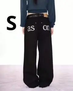 as''on ason ブラック ストレートデニムパンツ