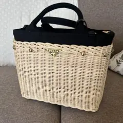 PRADA かごバッグ ベージュ/ブラック