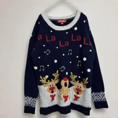 Holiday Traditions トナカイ柄セーター 【M】 赤紺白黄のサムネイル