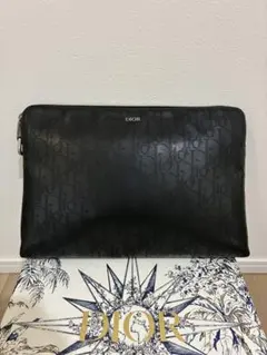 ディオール クラッチバッグ オブリーク キャンバス レザー 黒 美品