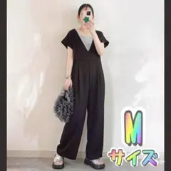 オールインワン　サロペット レディース Vネック ワイドパンツ ゆったり 春夏