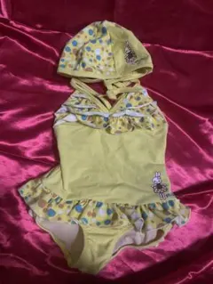 knit planner イエロー 水玉模様 水着 帽子付き