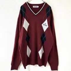 DUNLOP INTERNATIONAL アーガイル柄 Vネックニット L