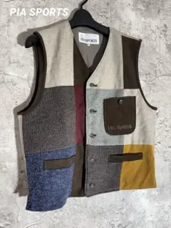 PIA SPORTS パッチワーク 切替 デザインベスト 日本製　サイズⅢ