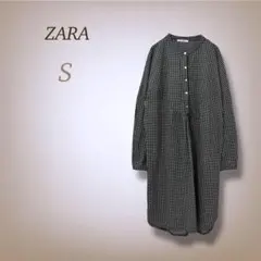 ZARA ザラ トラファルック シャツワンピース チェック柄 ブラック 長袖 S