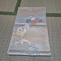 シルバー系 花柄 袋帯