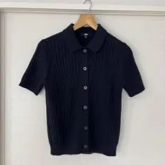 UNIQLO/ニットポロリブリブカーディガン/ネイビー/リブ
