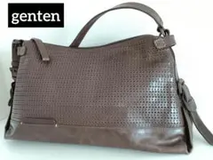 genten ブラウン レザー 2way ショルダートートバッグ