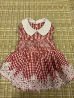 犬服 赤と白のチェック柄 襟付き　ハンナ