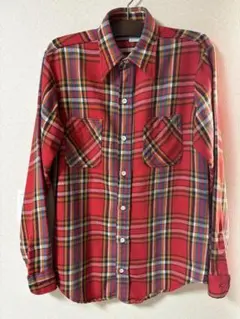 70sBIG MAC レッド系チェックネルシャツ M-TALL